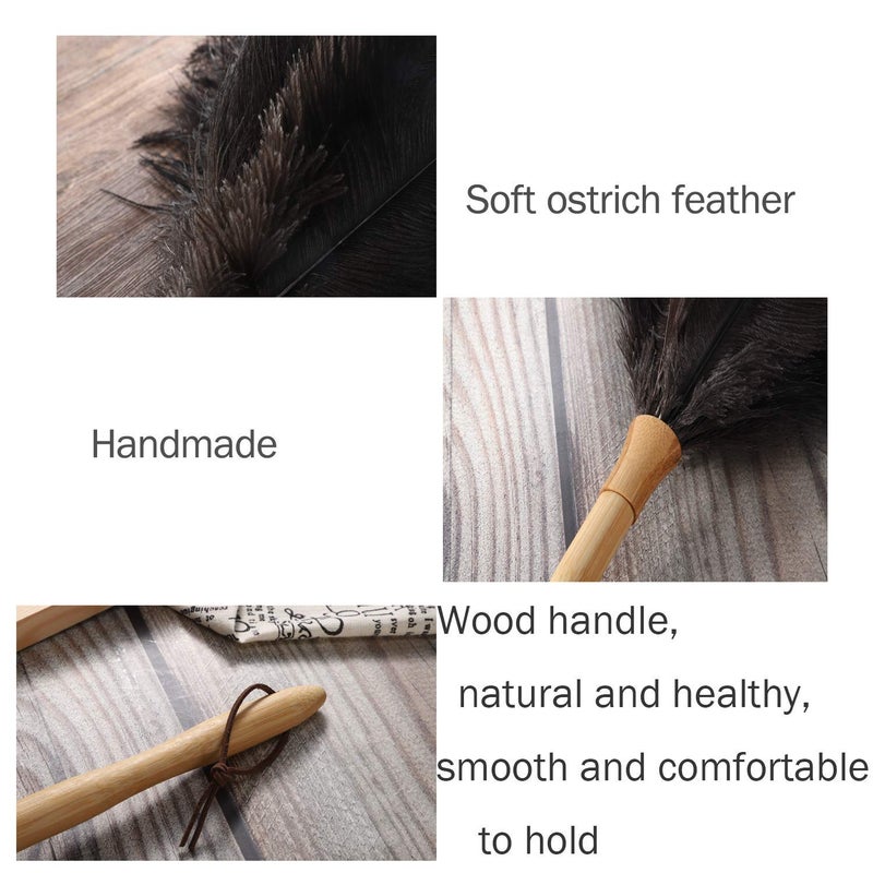 Ddzmz Feather Duster  Ostrich Feather Duster Ddzmz Fluffy Natural Genuine Ostrich Feathers and Reusable Wooden Long Handle Large Ostrich Feather Duster Cleaning for Housewife Black Length 16"" 1Pack - Image 5